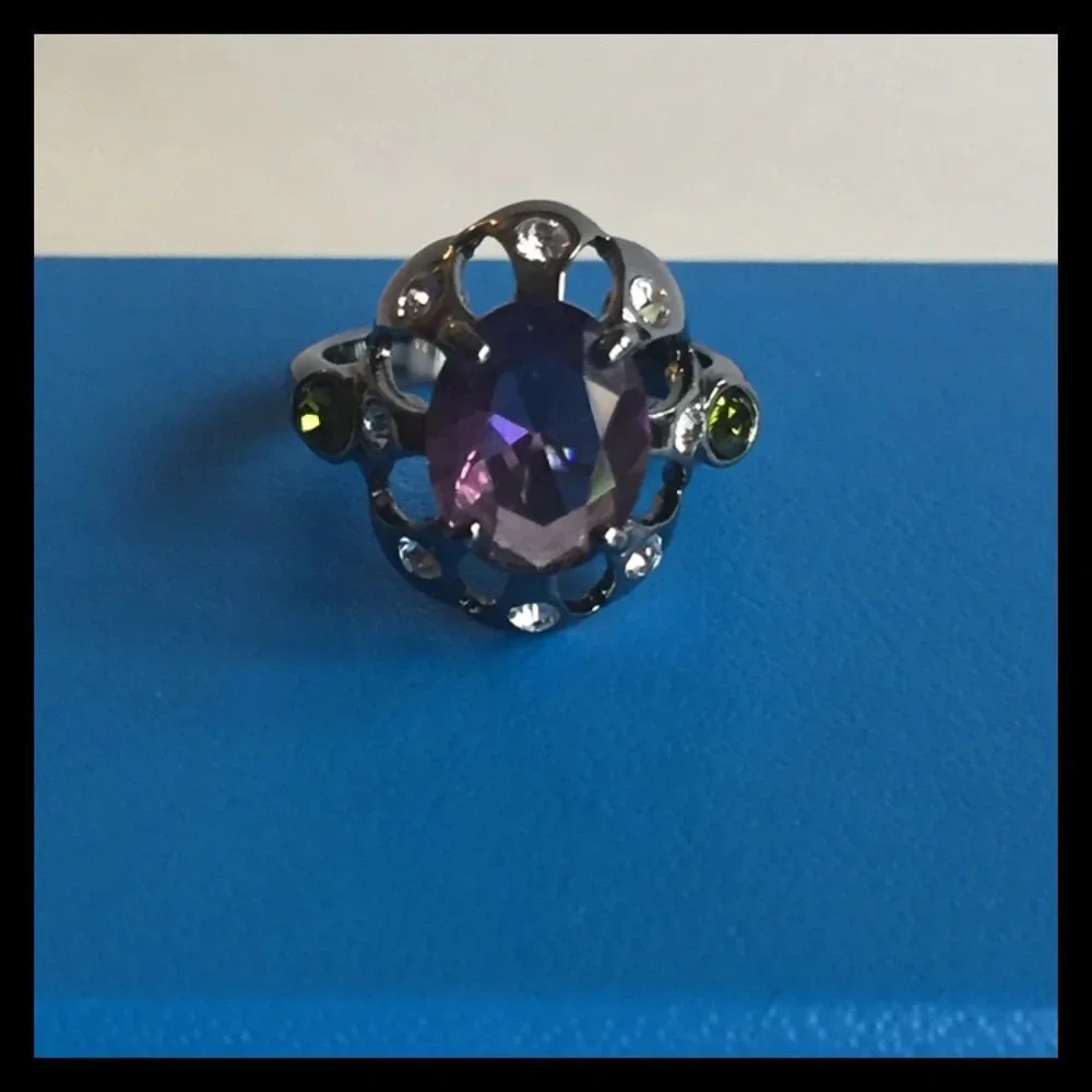 Hematite Sterling Silver Ring Purple And Peridot Size Size 6